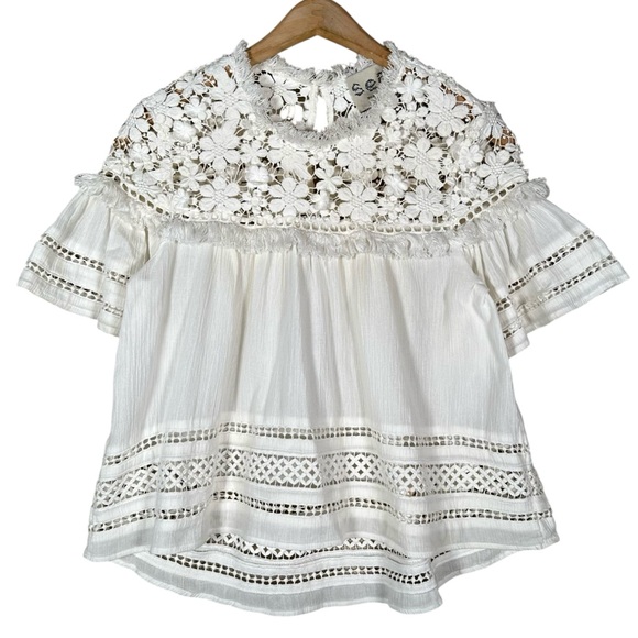 SEA NEW YORK Figgy Floral Appliqué Lace Trim Gauze Blouse - Picture 11 of 11